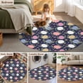 thumbnail image 5 of Round Area Rug 8 Ft, Easter Bunny Washable Non-Slip Circle Carpet for Living Room/Bedroom, Colorful Eggs Spring Leaves Daisy Navy Blue Collection Low-Profile Large Area Rugs for Indoor, 5 of 8