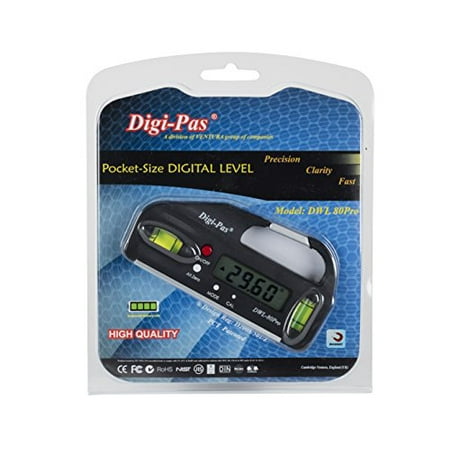 DigiPas DWL80PRO Mini Pocket Size Digital Level, Electronic Angle Gauge, Protractor, 4 inch 0.05 ° accuracy