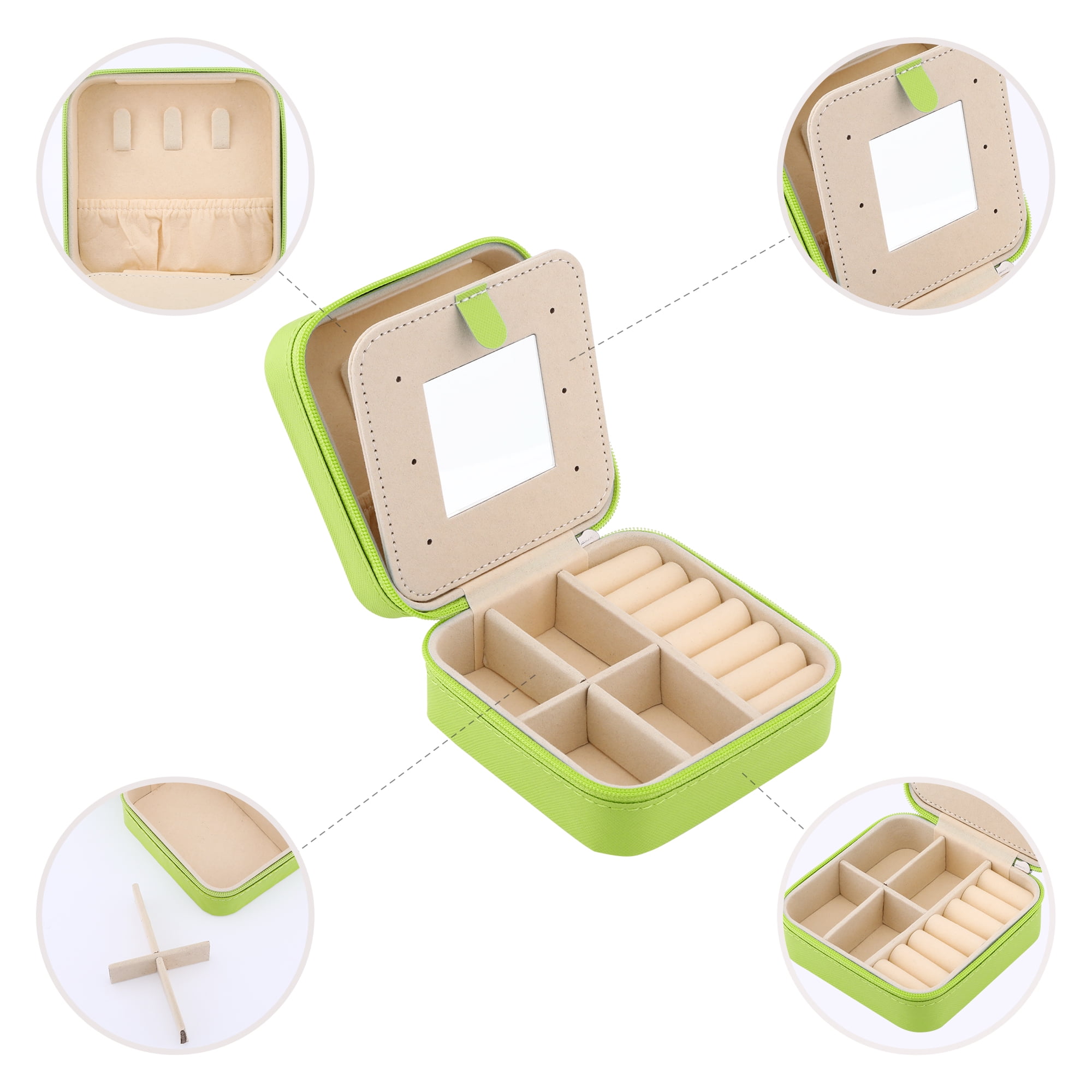 Unique Bargains Mini Travel Jewelry Box with Mirror Green