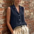 thumbnail image 3 of ZGRBOU Womens Sleeveless Button Down Shirts Summer Cotton Linen V Neck Blouses Solid Color Casual Work Tank Tops, 3 of 7