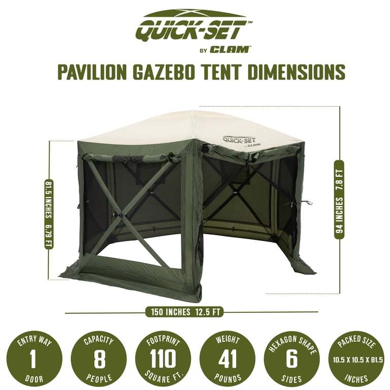 CLAM Quick-Set Pavilion 12.5 Ft Portable Outdoor Canopy Shelter