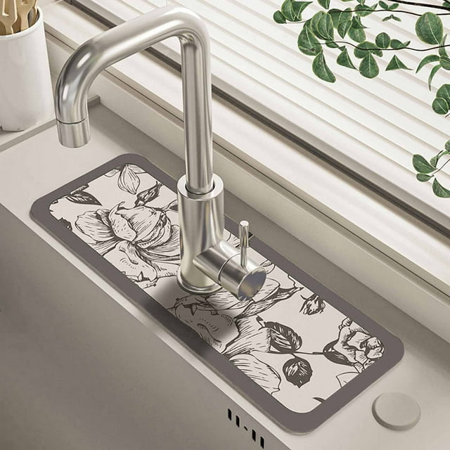 PRETXORVE Kitchen Faucet Suction Pad Bathroom Countertop Drainage Pad Narrow Hole Diatomaceous Cuttable Pad
