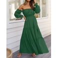 thumbnail image 2 of YOGAFOX Women's Boho Off Shoulder Long Sleeve Smocked Side Split Flowy A Line Maxi Dress S-XXL, 2 of 5