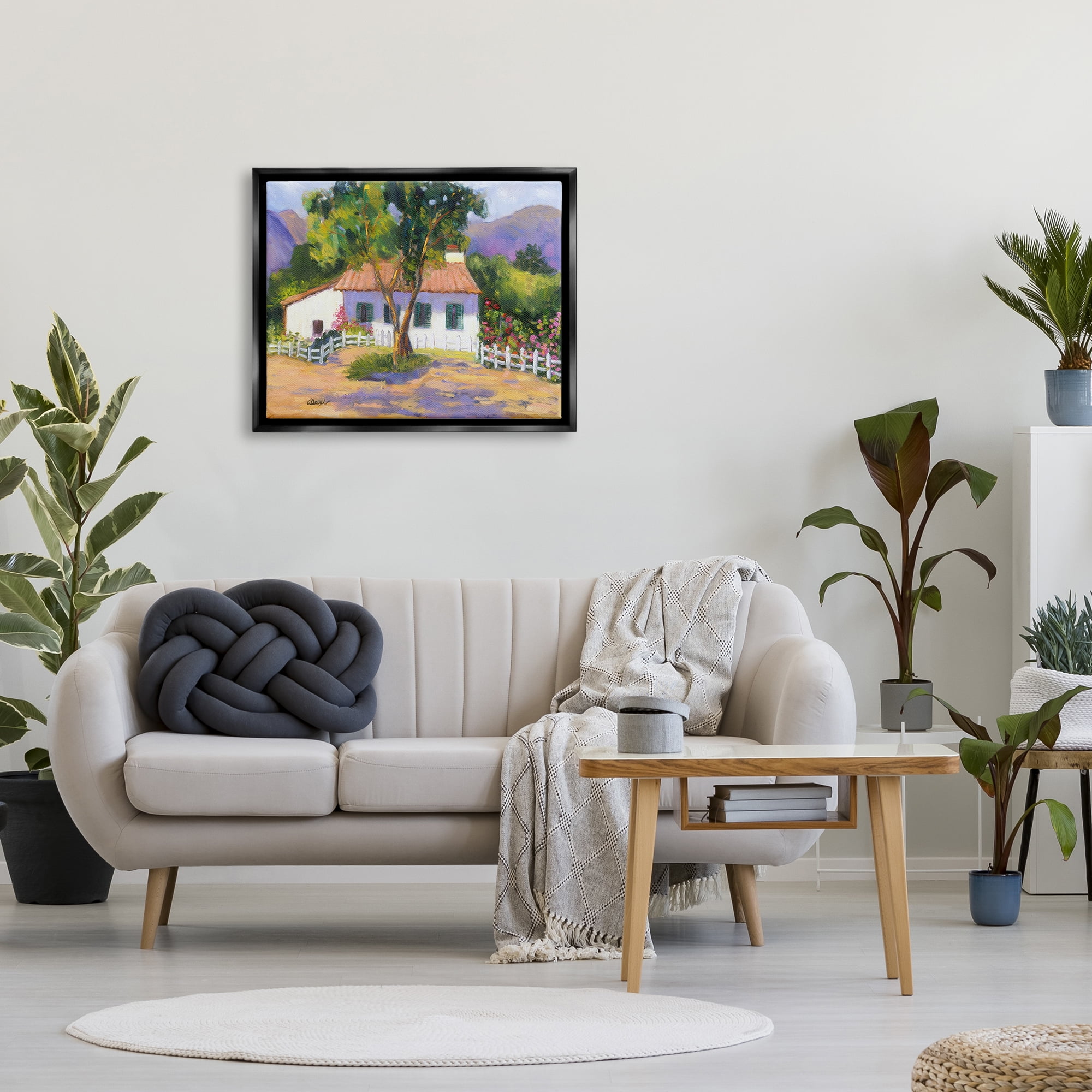 Stupell Industries Cottage Nature Painting Landscape Painting Black Floater Framed Canvas Art Print Wall Art, 31 x 25