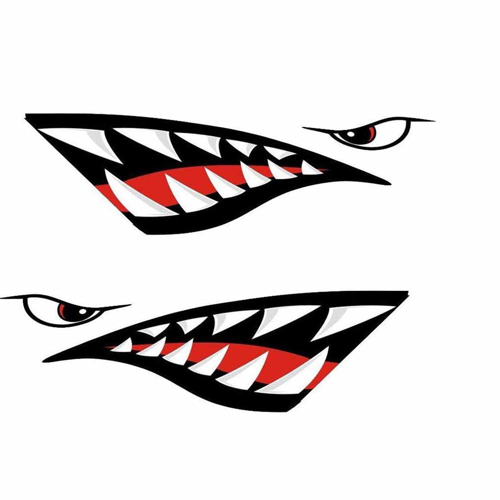 2x Vinyl Shark Teeth Mouth Funny Decal Kayak Boat Dinghy Jet Ski Car Sticker 