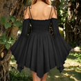 thumbnail image 7 of KLHDSF Women's Renaissance Fairy Dress A Line Boho Corset Dress | Long Bell Sleeves Off-shoulder Dress with Pockets, Comfortable Chiffon, for Ren Fair, Pirate Medival Halloween Themed Party Black S, 7 of 7