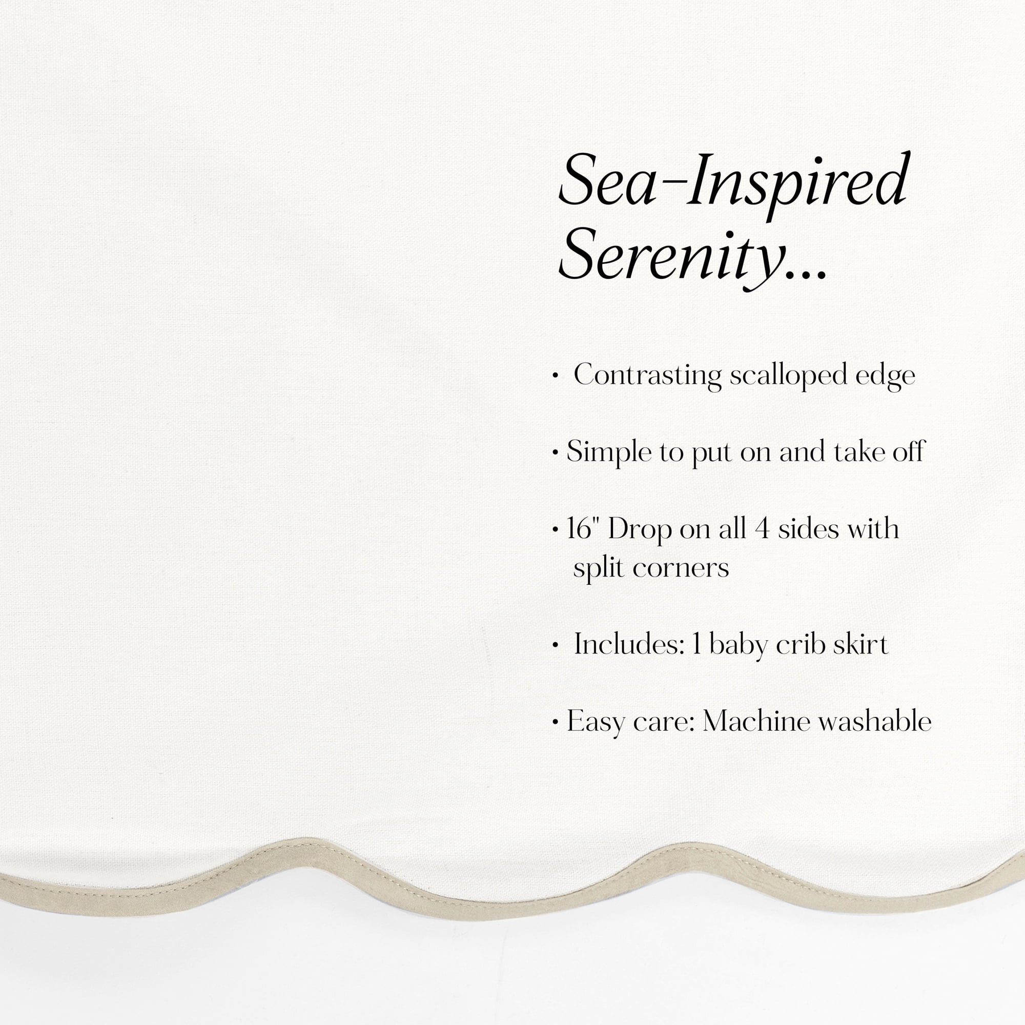 Lush Decor Coastal Chic Scalloped Edge Baby Crib Skirt Single 28" W x 52" L + 16" Drop Neutral - Scalloped Crib Skirt - Gender Neutral Nursery Decor - White Crib Skirt
