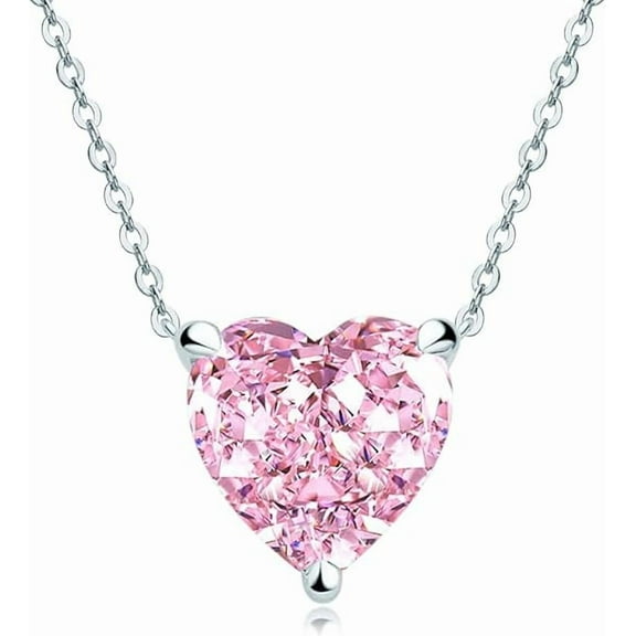 AINUOSHI Necklace for Women, Lab Simulated Diamond, Pink Heart Cut Pendant, 925 Sterling Silver with 18K White Gold Plating, Christmas Gift