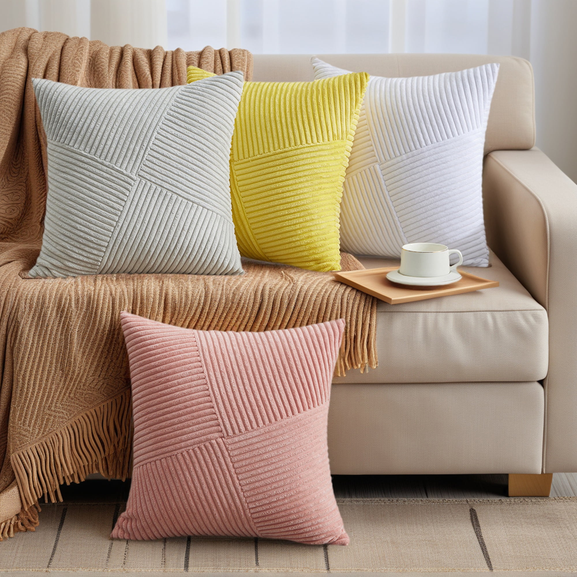 Unique Bargains Solid Corduroy Throw Pillow Covers Set of 2 Grey 18" x 18"