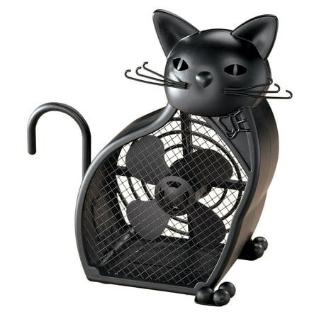 Fox Valley Traders Black Cat Fan, Decorative Tabletop Fan, Battery Operated