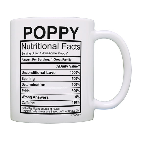 ThisWear Poppy Cup Poppy Nutritional Facts Gift for Poppy Mug Poppy Grandpa Gifts 11 ounce Coffee Mug