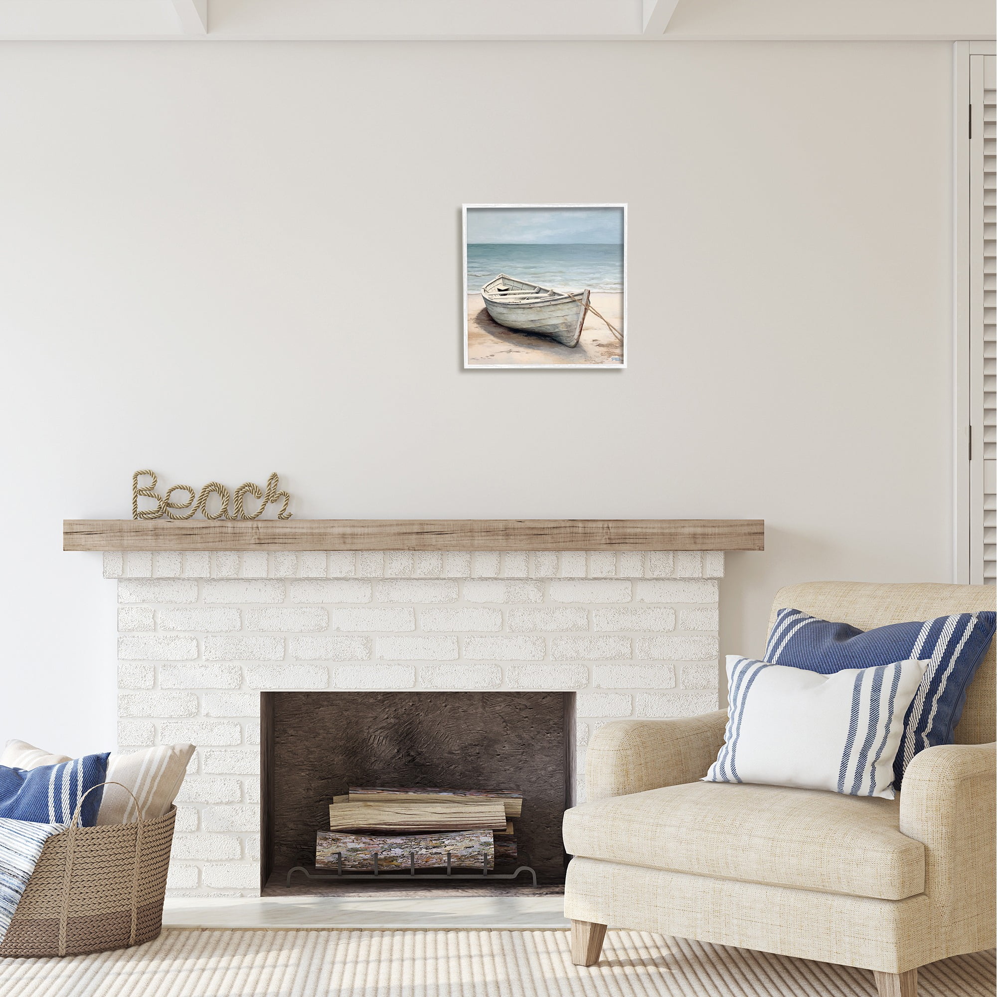 Stupell Industries Subtle Boat Docked Transportation Painting White Framed Art Print Wall Art, 17 x 17
