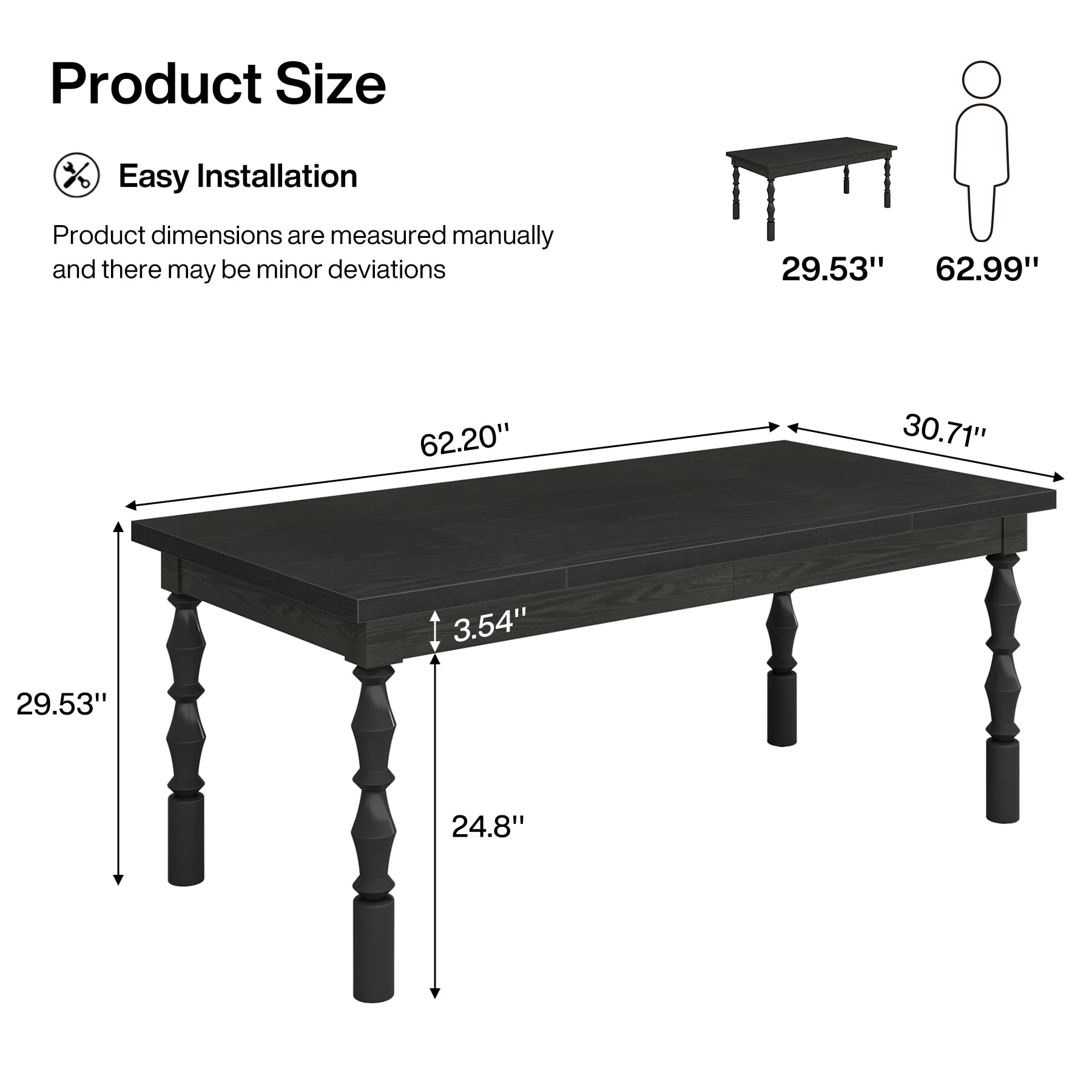 Tribesigns Dining Table, 62 in. Large Farmhouse Kitchen Table for 4-6, Rectangle Dinner Table Breakfast Table Kitchen & Dining Room Furniture with Carved Turned Legs