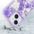 thumbnail image 2 of Funda brillante con correa para iPhone 14 Plus, de lujo, con purpurina, diamantes de imitación, cristales brillantes, rosas, flores, perlas, pulseras florales, funda protectora suave para mujeres y, 2 of 8