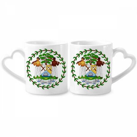 

Belize National Emblem Country Couple Porcelain Mug Set Cerac Lover Cup Heart Handle
