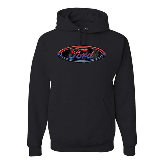 Red Blue and Black Ford Logo | Mens Cars and Trucks Hooded Sweatshirt Graphic Hoodie, Black, Small