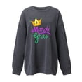 thumbnail image 4 of Rciityk Gray Women's Long Sleeve Drop Shoulder Sweatshirts Crew Neck Mardi Gras Print Pullover Top Fall Casual Loose Comfy Blouse, 4 of 4