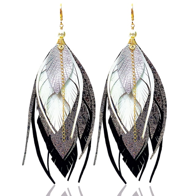 VANGANIA aretes largos de mujer negro con cadena regalo para mujer joyería