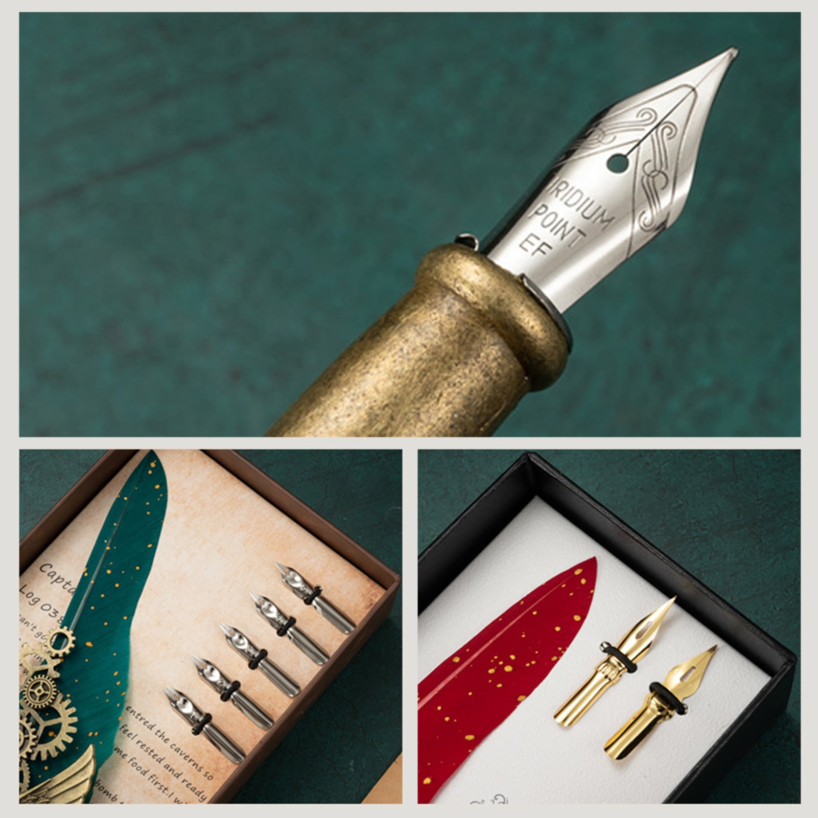 Sylvtty 1 Set 0.5mm Vintage Replaceable Quill Pen Set Copper Convenient Use Quill Pen Ink Set for Beginners