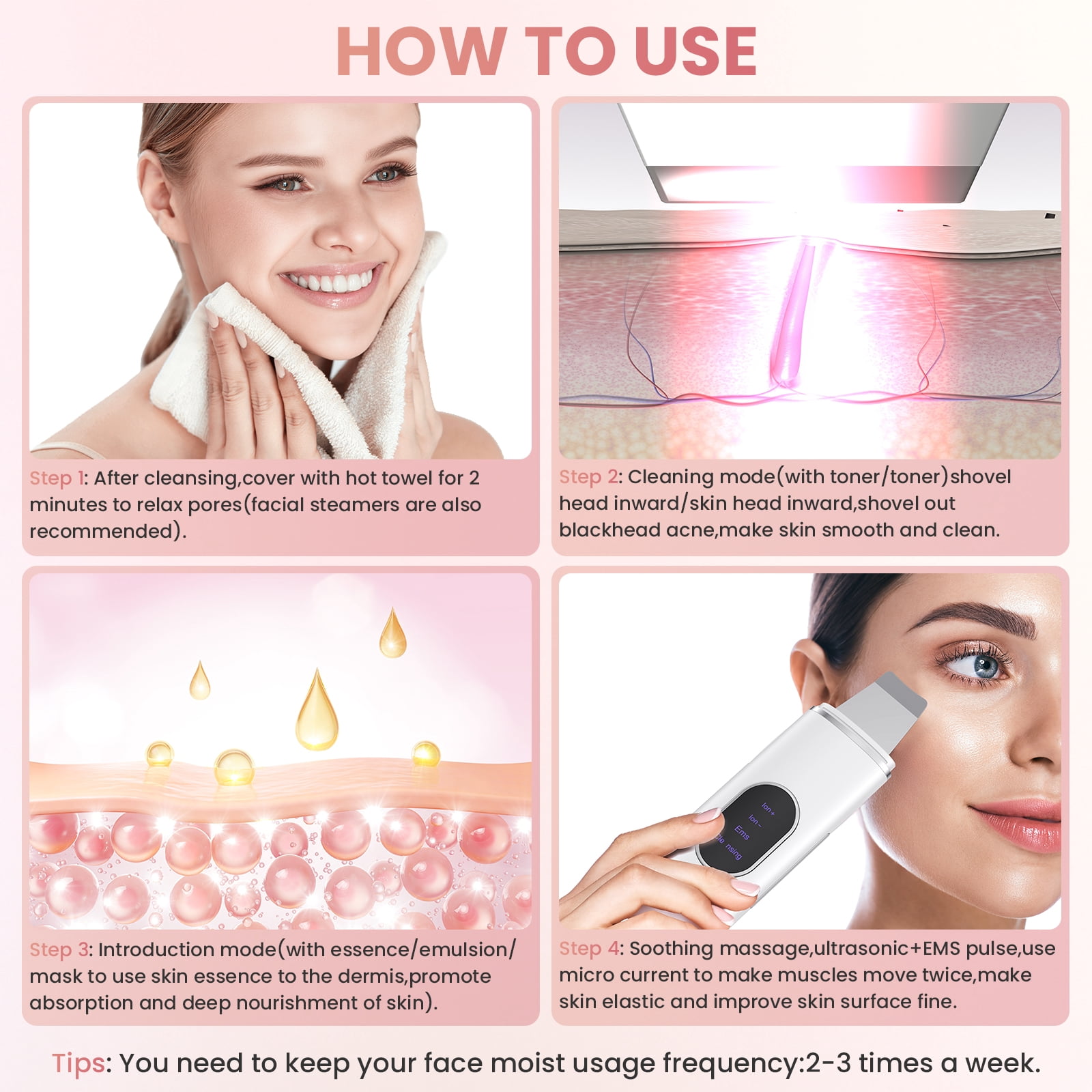 NEXPURE Skin Spatula - 4 Modes, Blackhead Remover, Pore Extractor, Deep Cleansing for Facial Skin Care, White