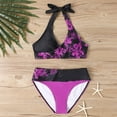 thumbnail image 3 of Hvot&aat Women's Color Block Print Bikini Sets Twist Front Two Piece Backless Halter Swimsuit, 3 of 4
