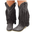 thumbnail image 3 of Kcodviy Bottes pour Femmes Décontractées Femmes Mi Rétro à Franges à Pampilles Épaisses Femmes Talon Moyen Mi-Mollet Bottes Femmes Mi Femmes Mi Femmes Mi, 3 of 3