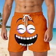 thumbnail image 3 of Mens Shorts Summer Casual Lightweight Elastic Waist Funny Face Graphic Straight Leg Beach Shorts with Pockets, 3 of 5