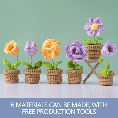 

Black and Friday Deals Handmades Knitted Flowers Woven Potted Flowers Rose Crochets Self-made Simulated Flower Office Decorations Handwoven Crochet Bouquet DIY Material Bag