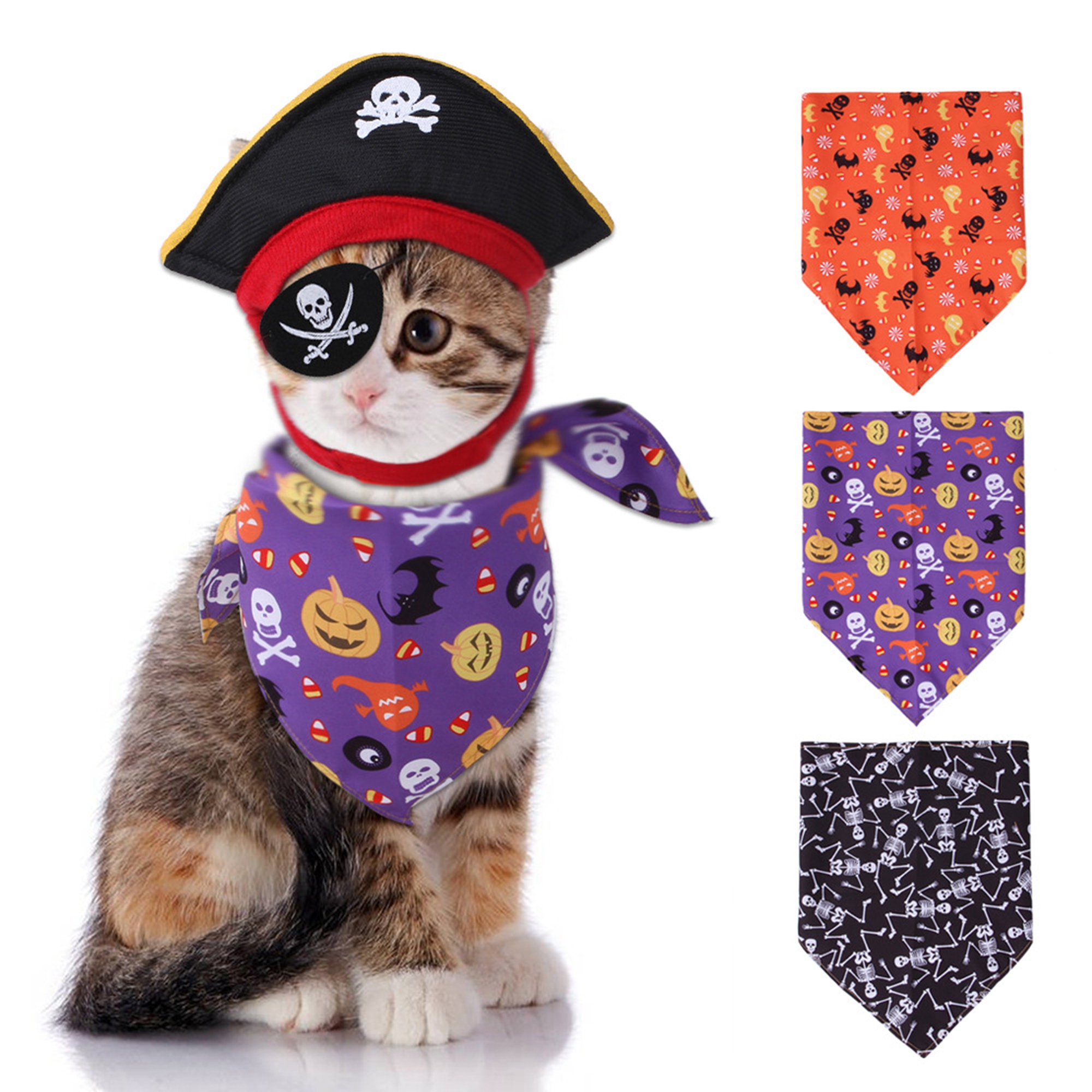 Halloween Pet Pirate Costume Outfits, Funny Captain Cap Bandana Eye