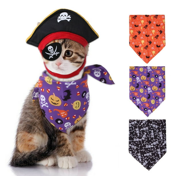 Juaugusep Halloween Pet Pirate Costume, Funny Captain Cap Bandana Eye
