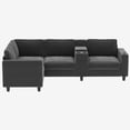 thumbnail image 2 of L-Shaped 4-Seater 105.5''*66.5'' Corduroy Sofa, Large Storage Armrests with Center Console, Usb Charging, Left and Right Seats Can Be Switched (Grey), 2 of 11