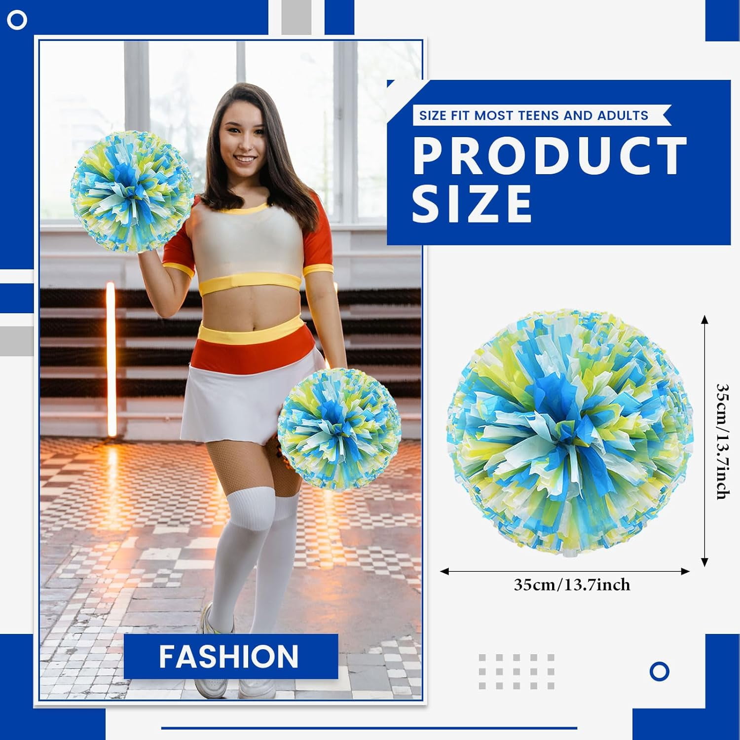 12 PCS pom poms Cheerleading,13.8inch Sports Team Spirits Cheering Squad Dance Training with Handle Rings