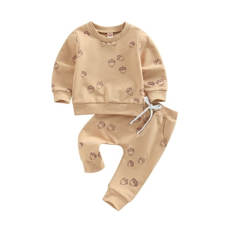 

sdghg Baby Boys Girls 2 Pieces Outfit Acorn Print Round Neck Long Sleeve Sweatshirts Tops + Elastic Waist Long Pants Set