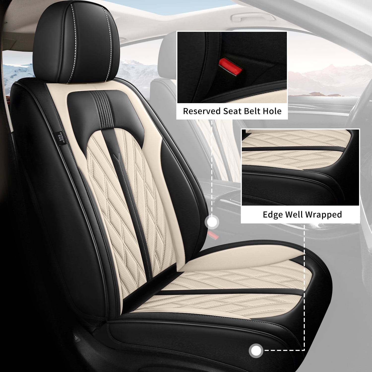 AOMSAZTO Car Seat Covers Fit for Toyota Camry 2012-2025 Full Set Leather Seat Cushion Waterproof Automotive Seat Protectors(2 Seats,Black&Beige)