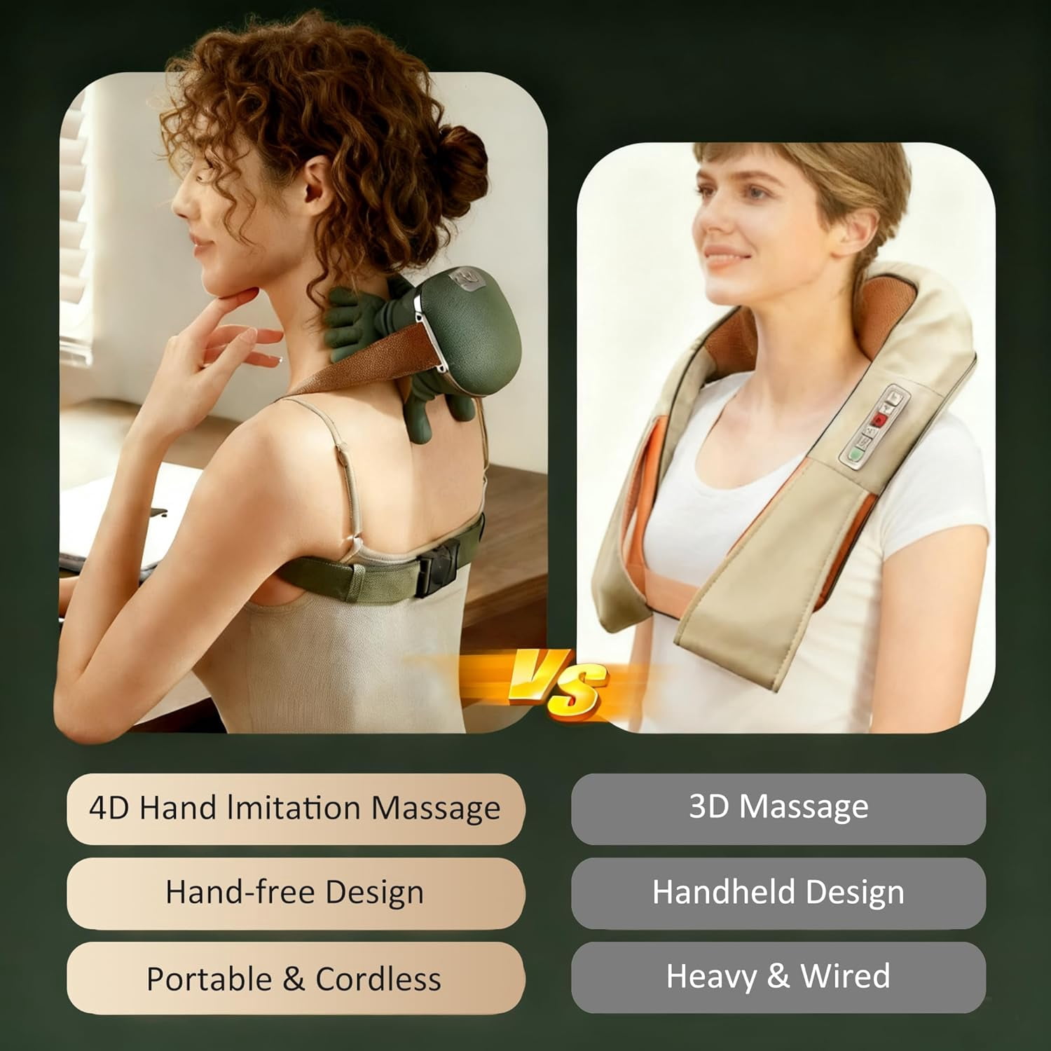 The Bionic 3D Neck & Shoulder Massager with Heat, 4D Shiatsu Deep Tissue Massage for Pain Relief, Cordless Rechargeable, Green