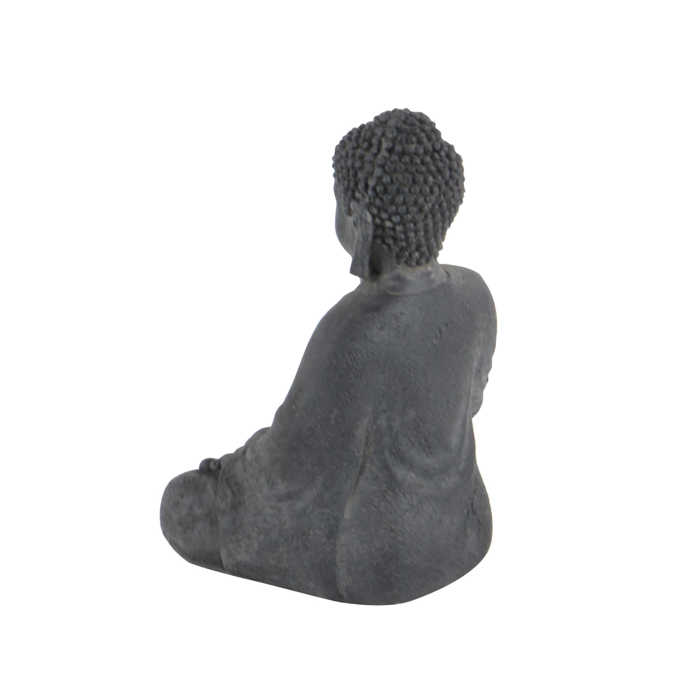 8" x 12" Dark Gray Ceramic Meditating Buddha Sculpture with Engraved Carvings and Relief Detailing, by CosmoLiving by Cosmopolitan