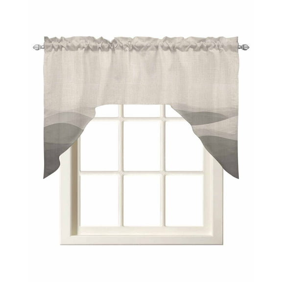 Grey Beige Ombre Kitchen Curtains Swag Valance for Windows/Bathroom/Cafe, Minimalist Ocean Waves Linen Rod Pocket Drape Panel Swag Curtain Valance for Bedroom/Living Room 55''x36''