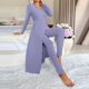 thumbnail image 5 of Pincandy Women's Solid Color Pajama Set - Crew Neck Long Sleeve Top & Pants, Casual & Comfortable for Homewear, 5 of 6