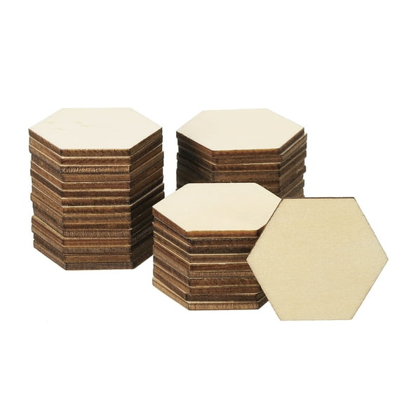 Uxcell 40mm Wood Pieces, 50 Pack Unfinished Hexagonal Wood Shapes Blank Wooden Cutouts Ornaments Natural