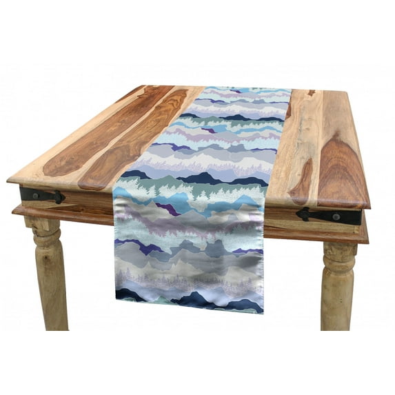 Abstract Table Runner, Horizontally Pastel Colored Style Woodland Trees and Mountains Landscape Like, Dining Room Kitchen Rectangular Runner, 3 Sizes, by Ambesonne