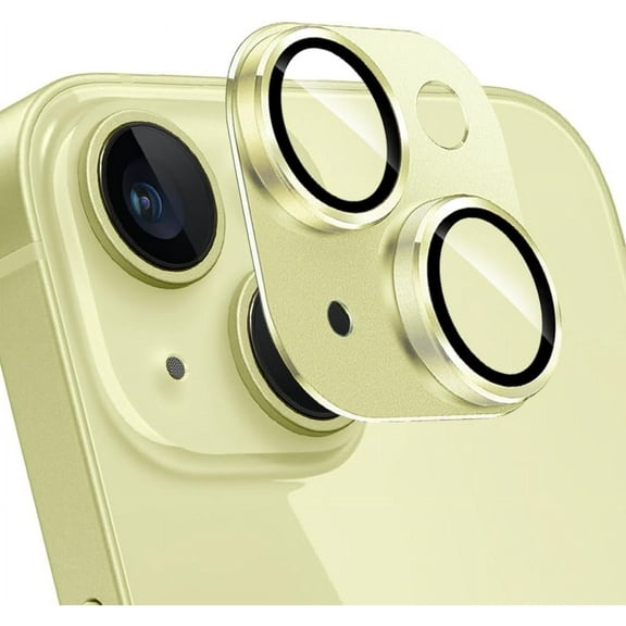 for iPhone 15 /iPhone 15 Plus Camera Lens Protector, Strong Adhesion Aluminum alloy & Sapphire Glass material 9H Tempered Glass Camera Cover screen Metal Ring Case (Yellow)