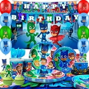 PJ Masks Birthday Decorations,PJ Masks Party Decorations & PJ Masks Tableware set- PJ Masks Birthday Plates Napkins & PJ Masks Balloons Banners Cake Toppers etc PJ Masks Birthday Party Supplies
