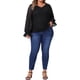 thumbnail image 2 of Blusa de mujer de talla grande GRACE & GRANDEUR con encaje floral, doble capa, escote en V, manga larga, elegante y casual, talla 1X, color negro, 2 of 6