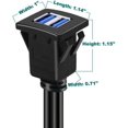 thumbnail image 2 of USB Panel Flush Mount Cable USB 3.0 Extension USB Mount, Dash Mount, Flush Mount, Panel Mount Cable, For Car, Boat, Motorcycle (Square Dual USB 3.0 2M), 2 of 4
