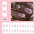 thumbnail image 2 of B 24Pcs Artificial Acrylic Fake Nails with Black Bow Pearl Designs, Press on Nails Square Medium Length, Full Cover Reusable Coffin False Nails, Women Glue on Nails Set, Stick on Nails for Nail Art, 2 of 6
