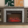 thumbnail image 5 of PAPROOS 70" Fireplace TV Stand for TVs up to 75", Farmhouse Entertainment Center with 23" Electric Fireplace, Faux Stone Media Console with Glass Doors and Adjustable Shelves, Gray, 5 of 10