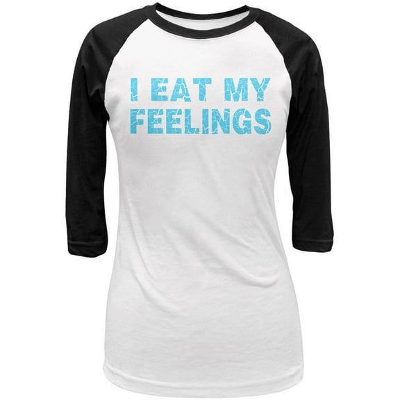 I Eat My Feelings Juniors 3/4 Sleeve Raglan T Shirt White-Black X-LG