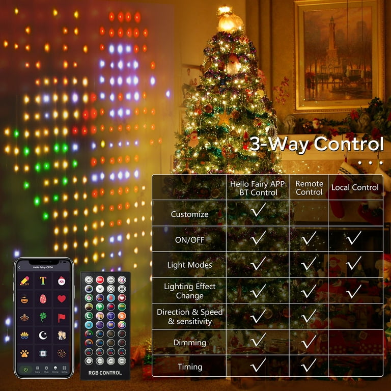 400LED Smart Christmas Tree Lights APP Control DIY Text Picture RGB String  Lights with Remote Control for Christmas, Bedroom