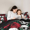 thumbnail image 4 of Castle Fairy Vintage Gothic Skull 7-Piece Twin Bedding,Deep Red Rose Bone Bedding Comforter Set,Ivory Red Black,Black Reversible, 4 of 7