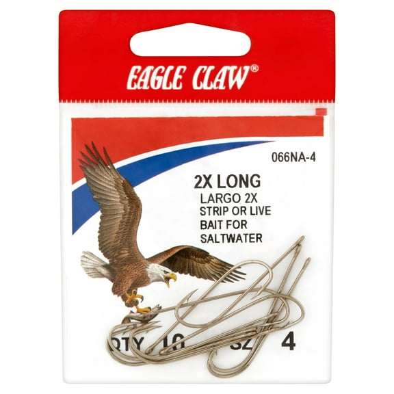 Eagle Claw 066NAH-4 Long Shank Offset Hook, Nickel, Size 4